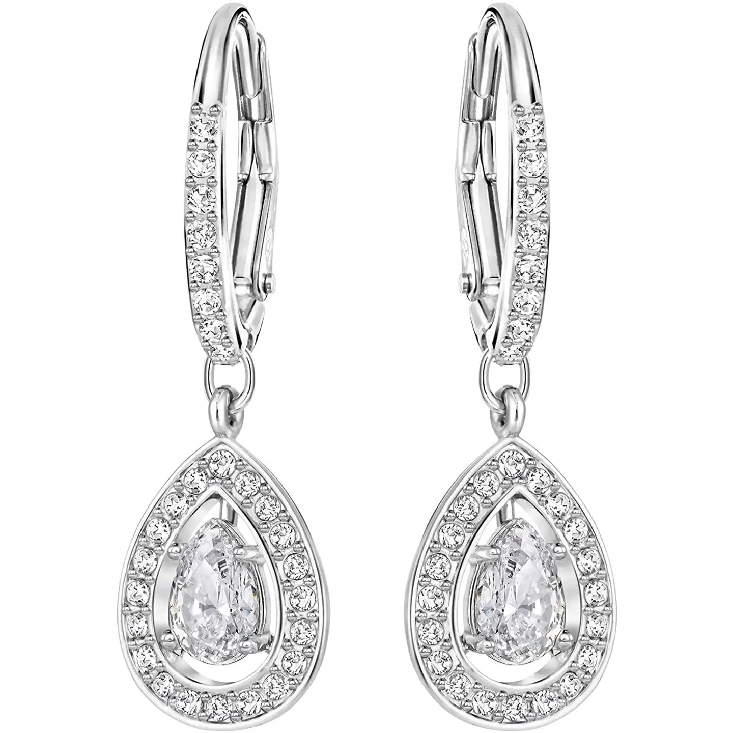 Swarovski Women’s Angelic Rhodium Plated Clear Crystal Drop