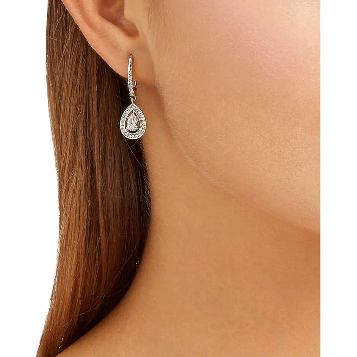 Swarovski Women’s Angelic Rhodium Plated Clear Crystal Drop