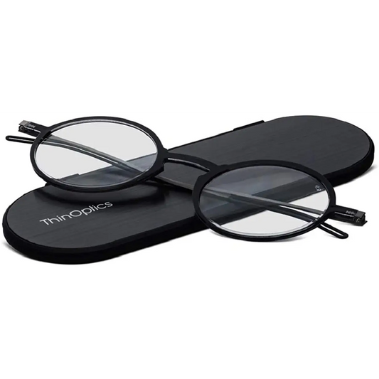 ThinOptics +2.00 Black Manhattan Reading Glasses Milano Case