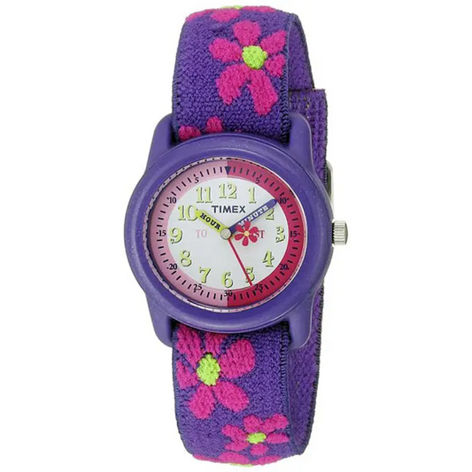 Timex Kids’ Analog Time Teacher Pink Floral Elastic Strap