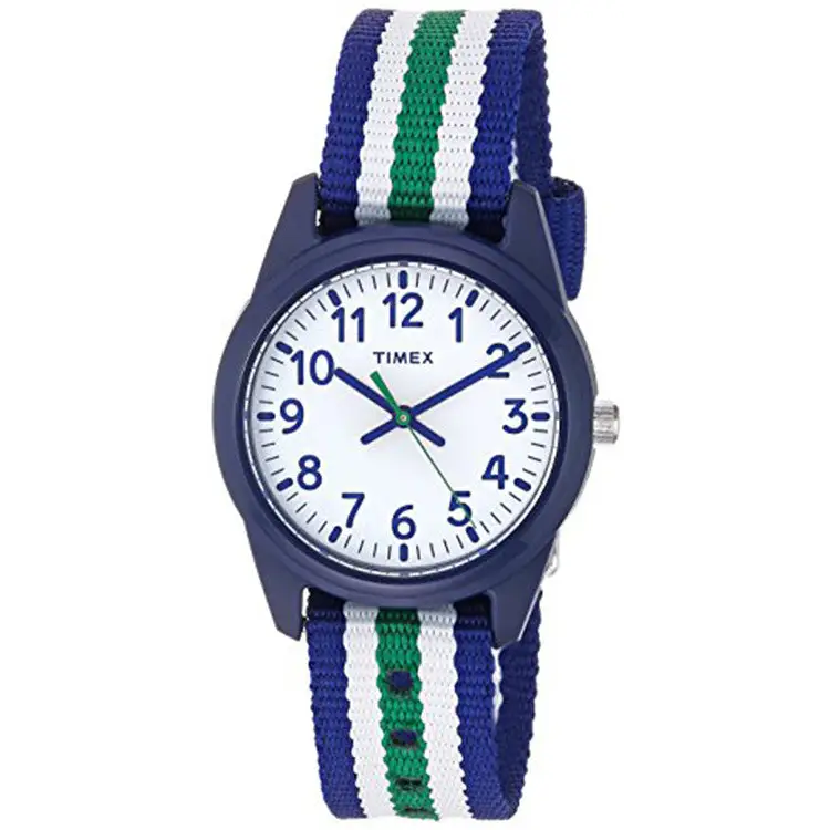 Timex Kids Blue Resin Blue/Green Striped Nylon Strap Watch