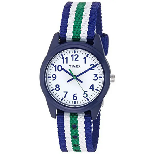 Timex Kids Blue Resin Blue/Green Striped Nylon Strap Watch