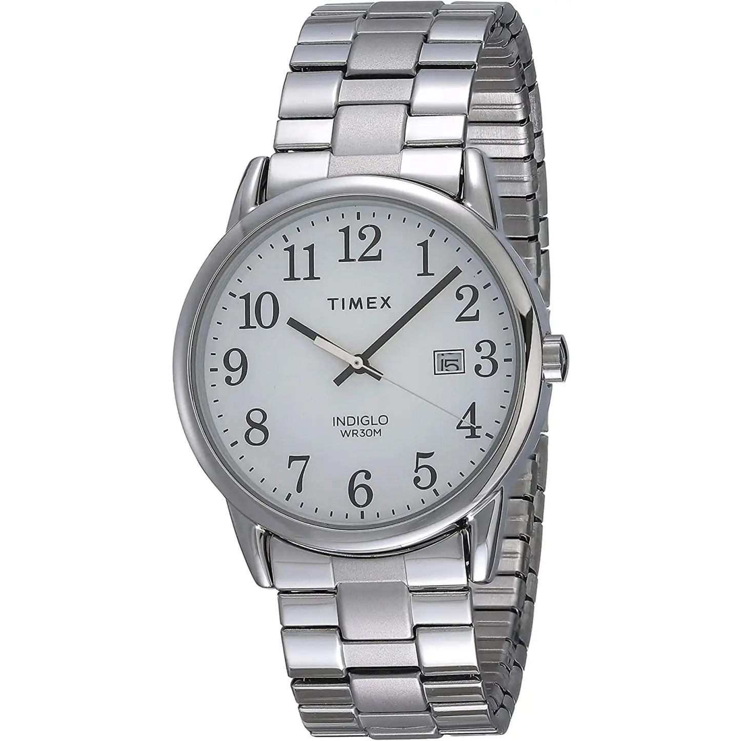 Timex Men’s Easy Reader White Dial Stainless Steel Expansion