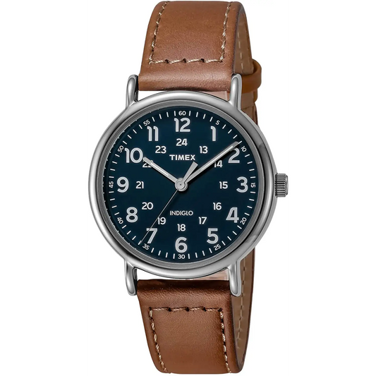 Timex Men’s Weekender Blue Dial Silver Tone Brass/Tan