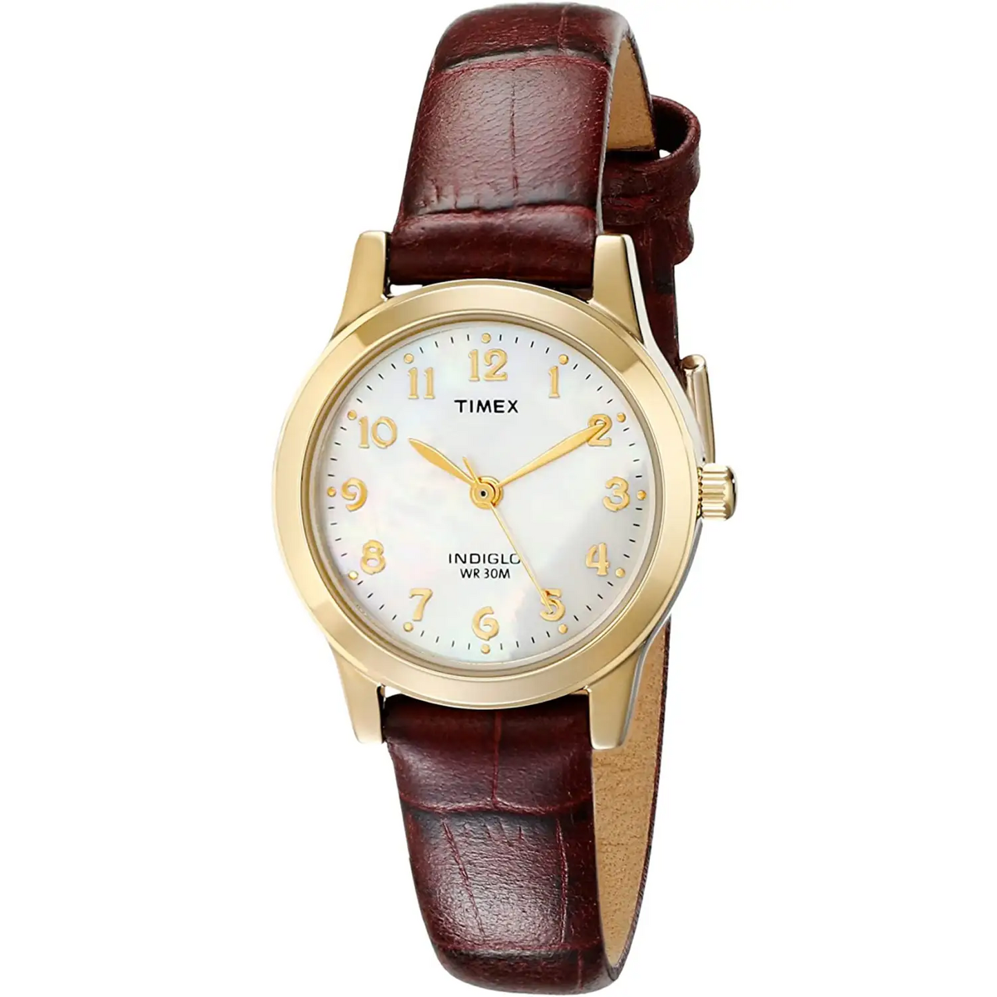Timex Women’s Essex Avenue MOP Gold Tone Brass/Brown Leather