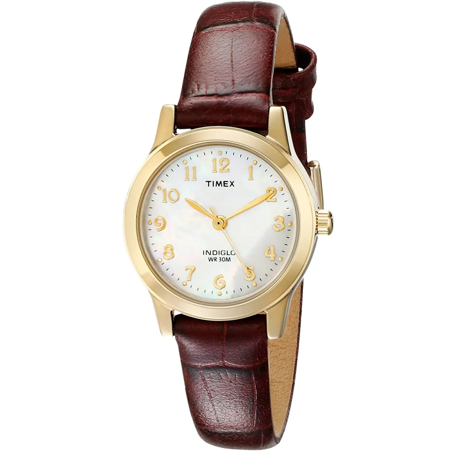 Timex Women’s Essex Avenue MOP Gold Tone Brass/Brown Leather