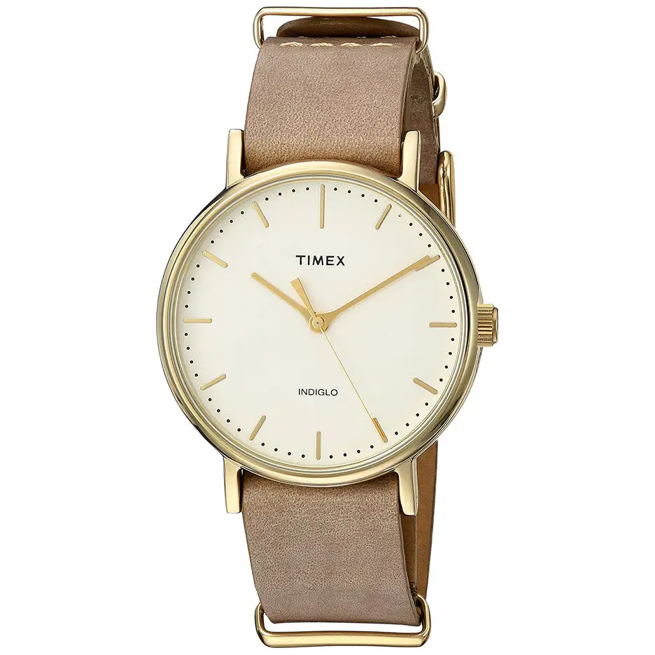 Timex Women’s Fairfield Quartz Brass Case/Taupe Leather