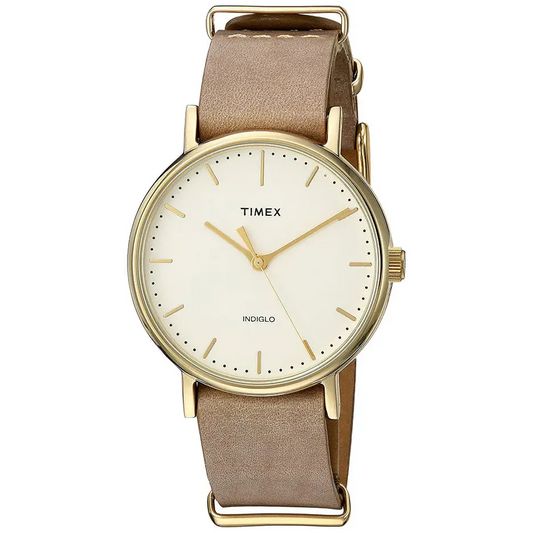 Timex Women’s Fairfield Quartz Brass Case/Taupe Leather