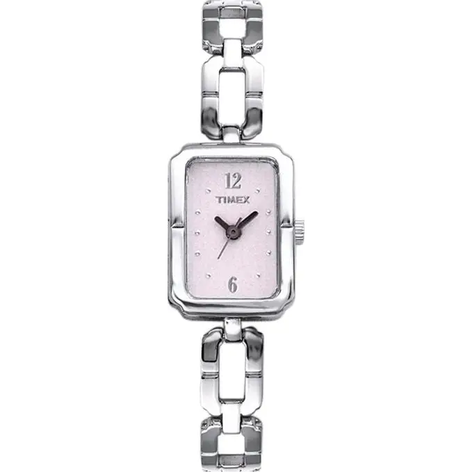 Timex Women’s Rectangular Pink Dial Stainless Steel Bracelet
