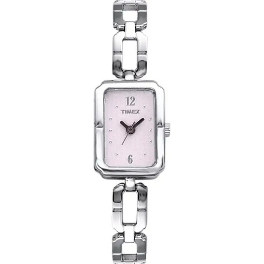 Timex Women’s Rectangular Pink Dial Stainless Steel Bracelet