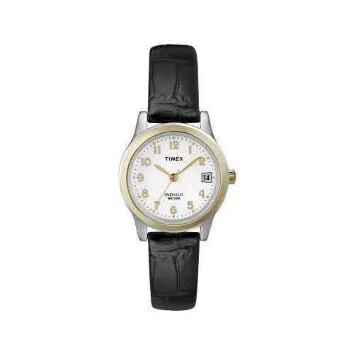 Timex Women’s T2N252 Analog Bi-Metal Case Black Leather