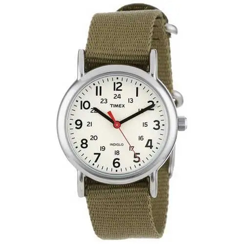 Timex Women’s T2P2289J Weekender Olive Slip-Thru Nylon Strap