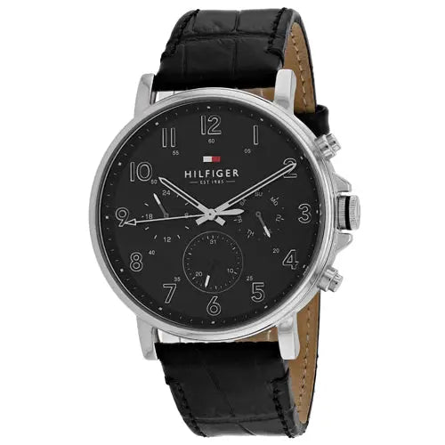 Tommy Hilfiger Men’s Classic Stainless Steel Black Leather