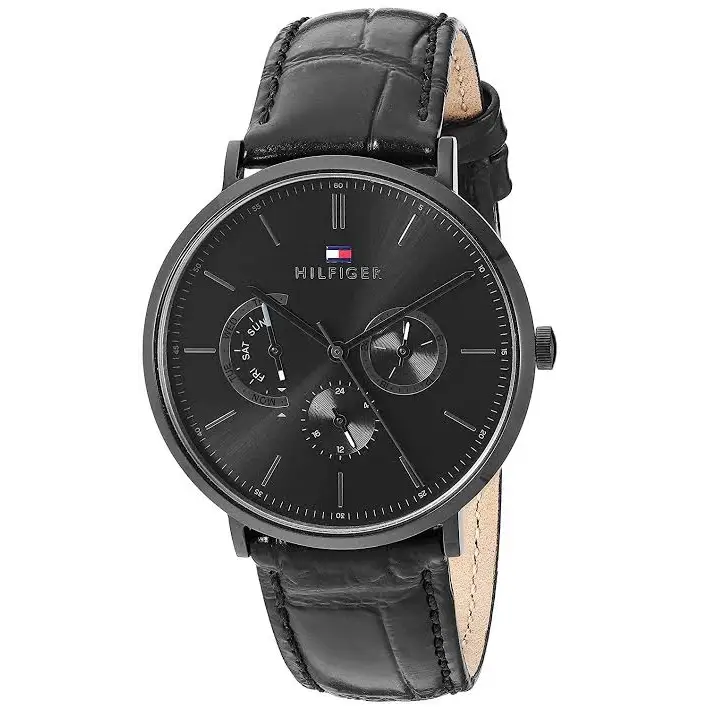 Tommy Hilfiger Men’s Dane Stainless Steel Black Leather