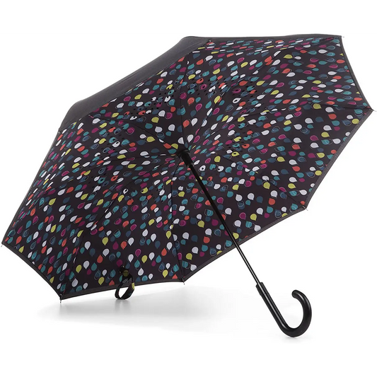 Totes InBrella Reverse Auto Close Umbrella (Large Raindrops)