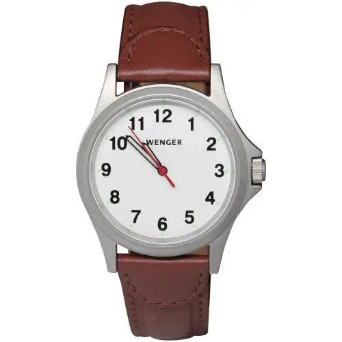 Wenger Men’s White Dial Brown Leather Strap Watch 79115BRWHT
