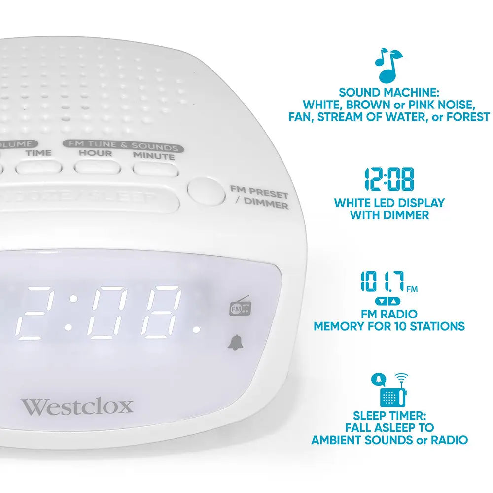 Westclox 0.6 White LED Display White Noise FM Radio Alarm