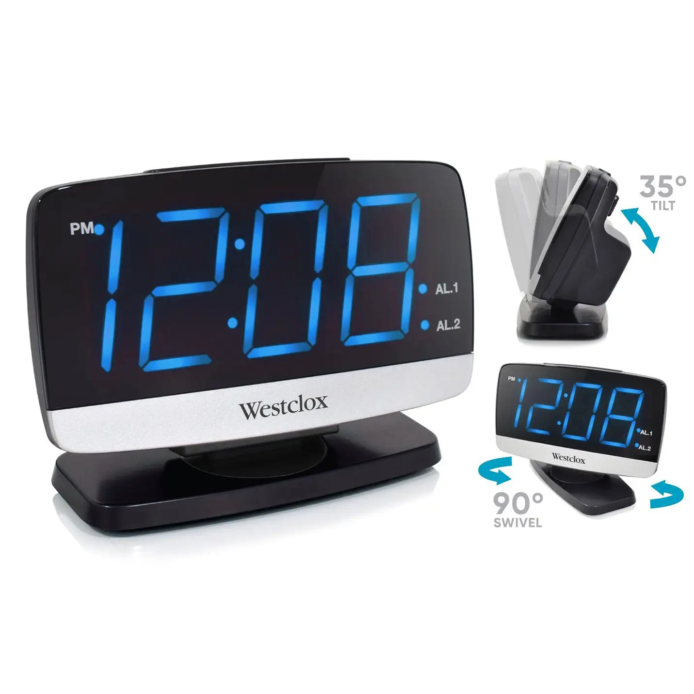 Westclox 1.8 Blue Digital Display Tilt and Swivel Dual Alarm