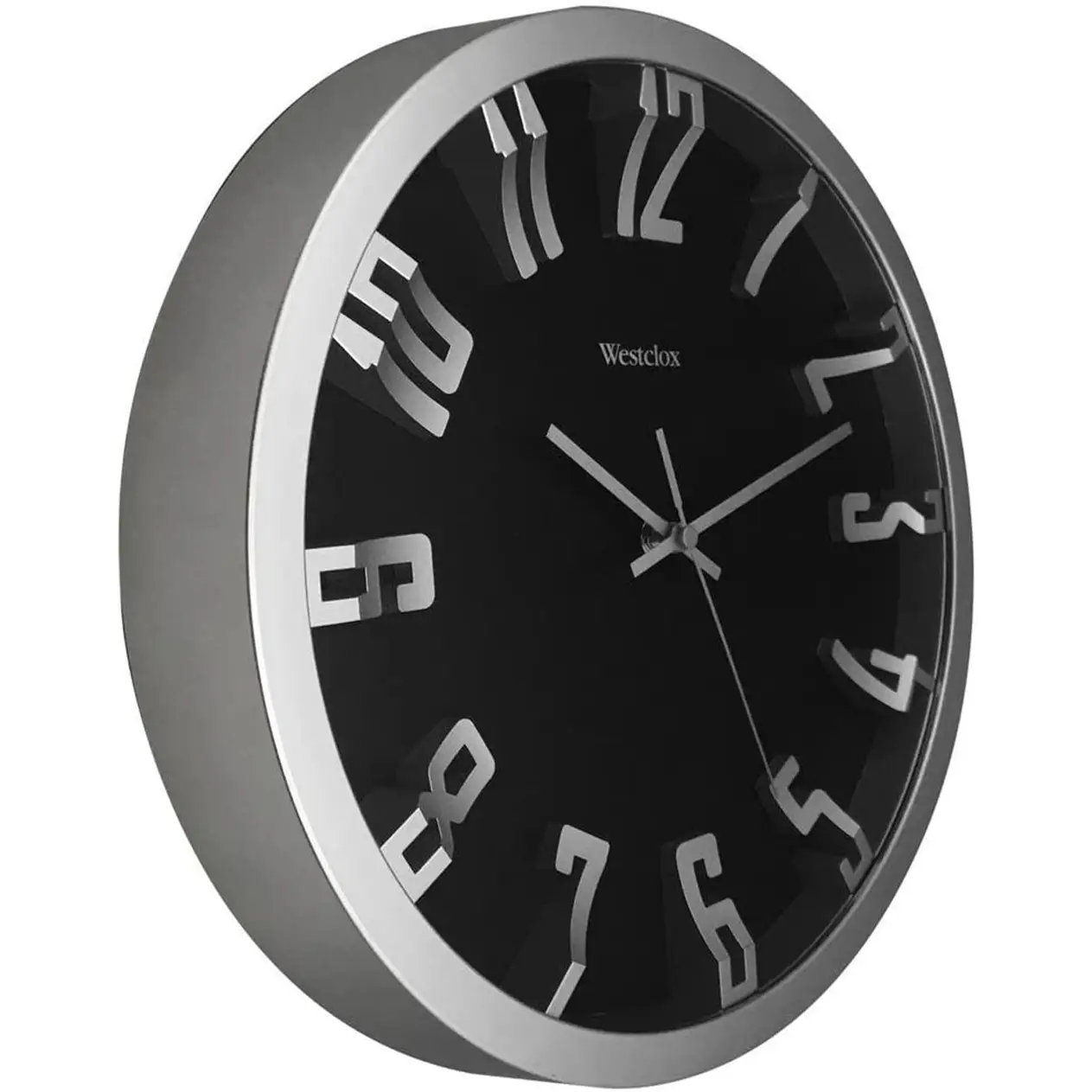 Westclox 12 Round 3D Analog Metallic Silver Wall Clock Black
