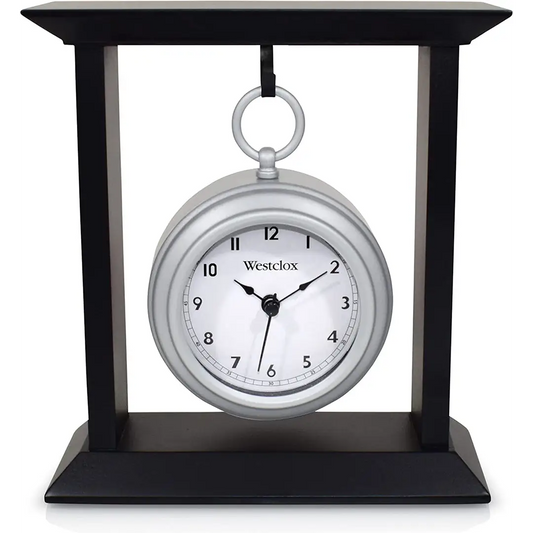 Westclox 8 Silver Pocket Watch Style with Black Stand Mantel